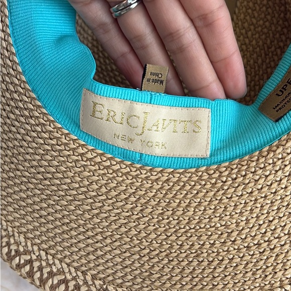 Eric Javits Tan Straw Hat with colorful lining - Picture 2 of 3